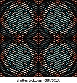 Embroidery colorful pattern with geometric ornament.