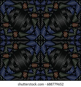 Embroidery colorful pattern with geometric ornament.