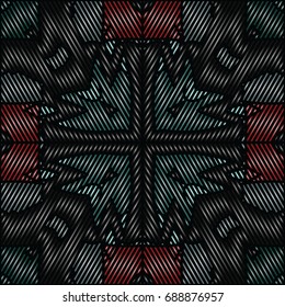 Embroidery colorful pattern with geometric ornament.