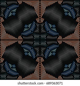 Embroidery colorful pattern with geometric ornament.