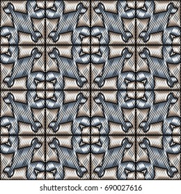 Embroidery colorful pattern with geometric ornament.