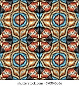 Embroidery colorful pattern with geometric ornament.