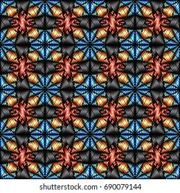 Embroidery colorful pattern with geometric ornament.