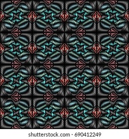Embroidery colorful pattern with geometric ornament.