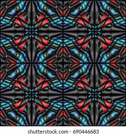 Embroidery colorful pattern with geometric ornament.