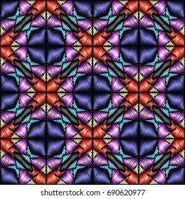 Embroidery colorful pattern with geometric ornament.
