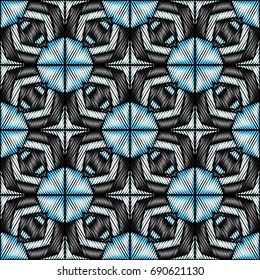 Embroidery colorful pattern with geometric ornament.