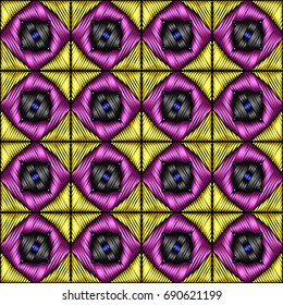 Embroidery colorful pattern with geometric ornament.