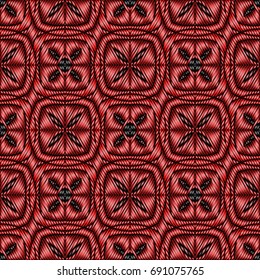 Embroidery colorful pattern with geometric ornament.