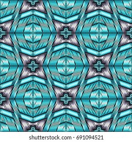Embroidery colorful pattern with geometric ornament.