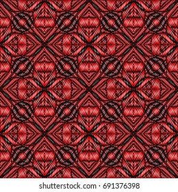 Embroidery colorful pattern with geometric ornament.