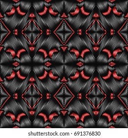 Embroidery colorful pattern with geometric ornament.