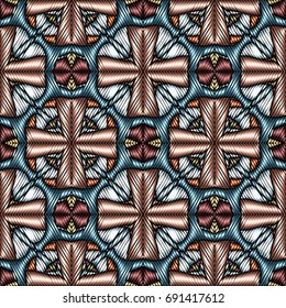 Embroidery colorful pattern with geometric ornament. embroidery vector pattern