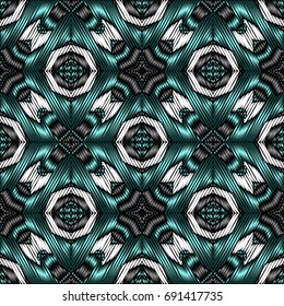 Embroidery colorful pattern with geometric ornament. embroidery vector pattern