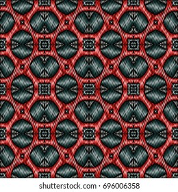 Embroidery colorful pattern with geometric ornament.