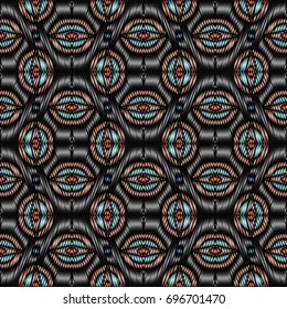 Embroidery colorful pattern with geometric ornament.