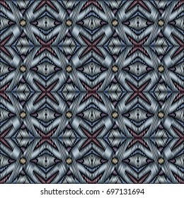 Embroidery colorful pattern with geometric ornament.