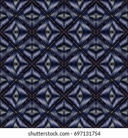 Embroidery colorful pattern with geometric ornament.