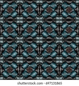 Embroidery colorful pattern with geometric ornament.