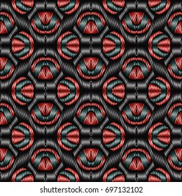 Embroidery colorful pattern with geometric ornament.