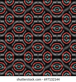 Embroidery colorful pattern with geometric ornament.