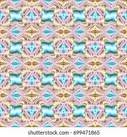 Embroidery colorful pattern with geometric ornament.