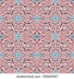 Embroidery colorful pattern with geometric ornament. Endless texture for cover design,  surface design, ceramic tile, textiles, printing, wallpaper.