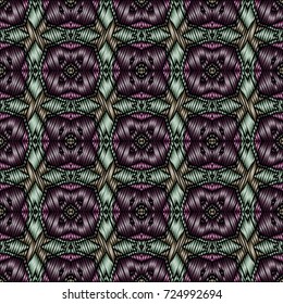 Embroidery colorful pattern with geometric ornament.