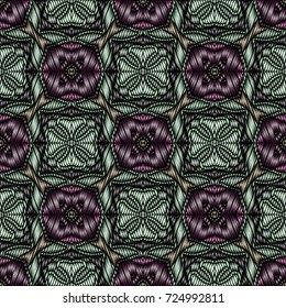 Embroidery colorful pattern with geometric ornament.