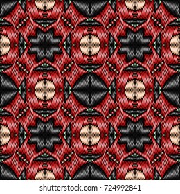 Embroidery colorful pattern with geometric ornament.