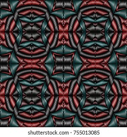Embroidery colorful pattern with geometric ornament.