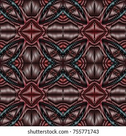 Embroidery colorful pattern with geometric ornament.