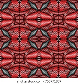 Embroidery colorful pattern with geometric ornament.
