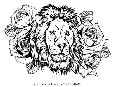 Embroidery colorful pattern and lion   crown  Vector traditional folk fashion ornament black background 