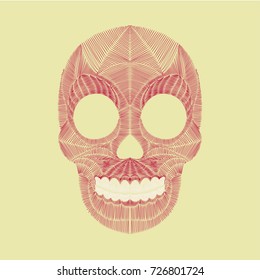 Embroidery colorful scull . Vector traditional folk fashion ornament on black background.
 Easy to remove any part of the scull of recolor it.
