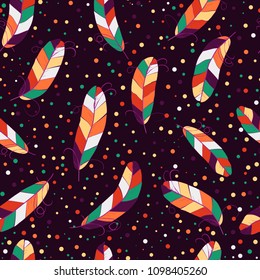Embroidery colorful simplified ethnic feathers pattern . Vector  traditional folk elements   for design. boho chic, ornament 