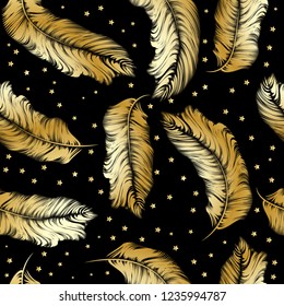 Embroidery colorful simplified ethnic feathers pattern . Vector  traditional folk elements   for design. boho chic, golden ornament 