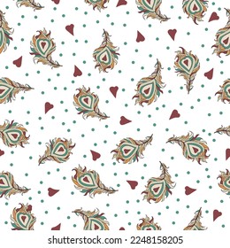 Embroidery colorful simplified ethnic feathers Seamless pattern pattern . Vector  traditional folk elements   for design. boho chic,  ornament 