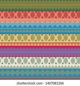 Embroidery colorful simplified ethnic pattern . Vector  traditional folk elements   for design. boho chic, strips ornament 