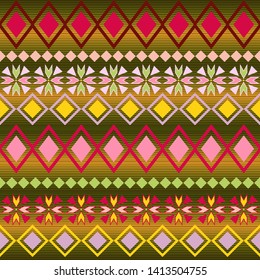 Embroidery colorful simplified ethnic  pattern . Vector  traditional folk elements   for design. boho chic, strips ornament