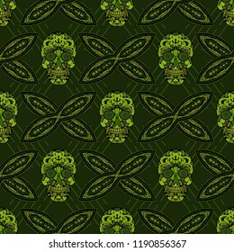 Embroidery colorful simplified ethnic skulls pattern . Vector  traditional folk elements   for design. boho chic ornament 