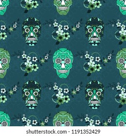 Embroidery colorful simplified ethnic skulls and flowers pattern . Vector  traditional folk elements   for design. boho chic ornament 