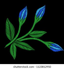 Embroidery colorful trend floral pattern with flower and leaf. Vector traditional folk flowers bouquet on black background for clothing design