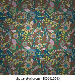 Embroidery colorful trend floral seamless pattern in magenta, brown and black colors. Vector traditional ornamental flower pattern on dress mockup. Can be used in dressing clothes, household items.
