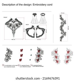 Embroidery cord design. Applique necklace in vector. - Vector.