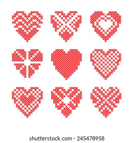 embroidery cross set of  hearts 