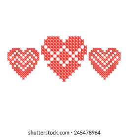 embroidery cross set of three hearts 