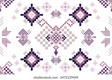 
Embroidery cross stitch. Ethnic pattern design. Pixel horizontal Seamless vector. Fabric clothing Knitwear print.