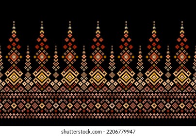 Embroidery Cross Stitch. Ethnic Patterns. Geometric Ethnic Indian pattern. Native Ethnic pattern. Cross Stitch Border. Texture Textile Fabric Clothing Knitwear print. Pixel Horizontal Seamless Vector.