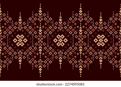 Embroidery Cross Stitch. Ethnic Patterns. Pixel Horizontal Seamless Vector. Geometric Ethnic Indian pattern. Native Ethnic pattern. Cross Stitch Border. Texture Textile Fabric Clothing Knitwear print.